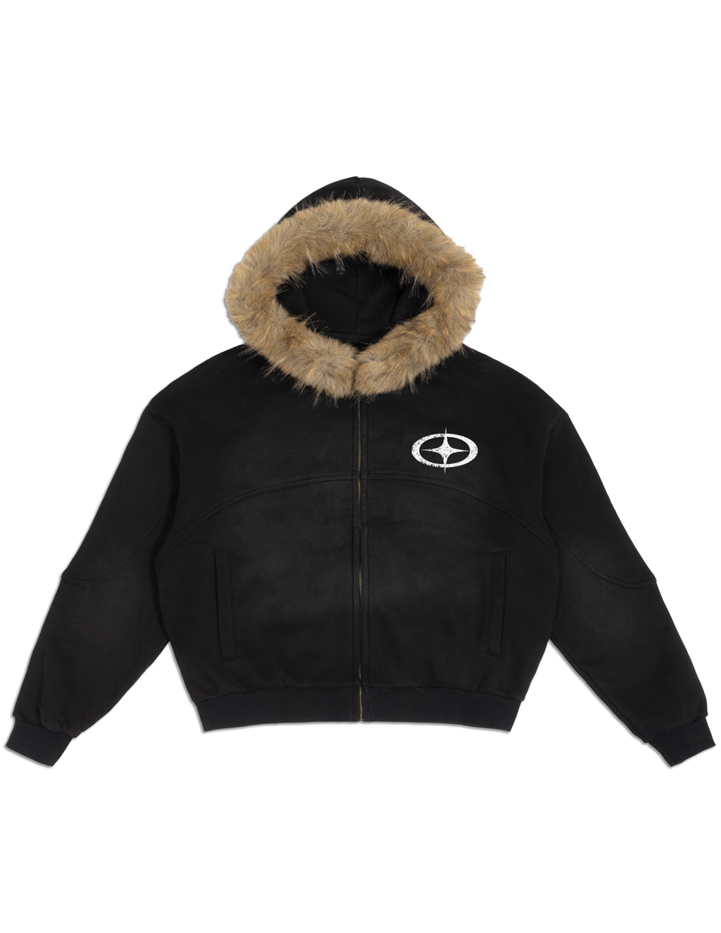 "Cross Star" Fur Zip Up Hoodie