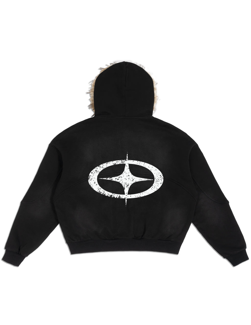 "Cross Star" Fur Zip Up Hoodie