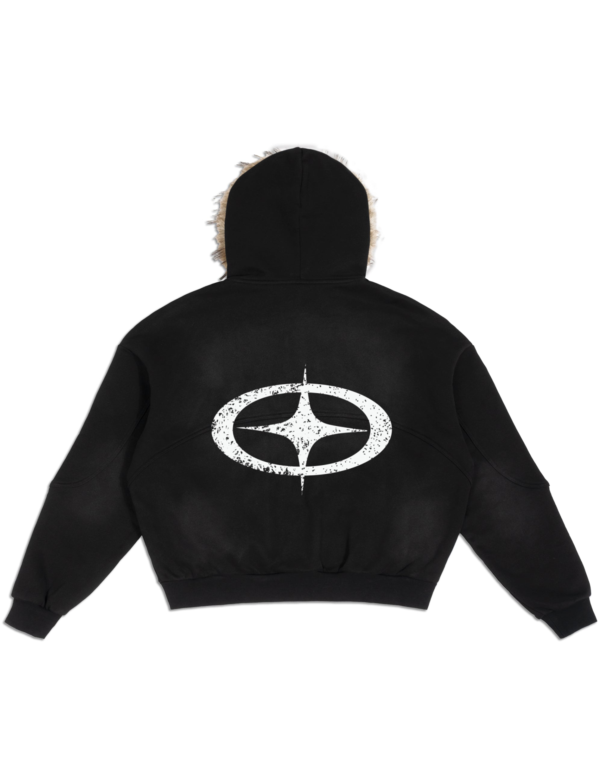 "Cross Star" Fur Zip Up Hoodie