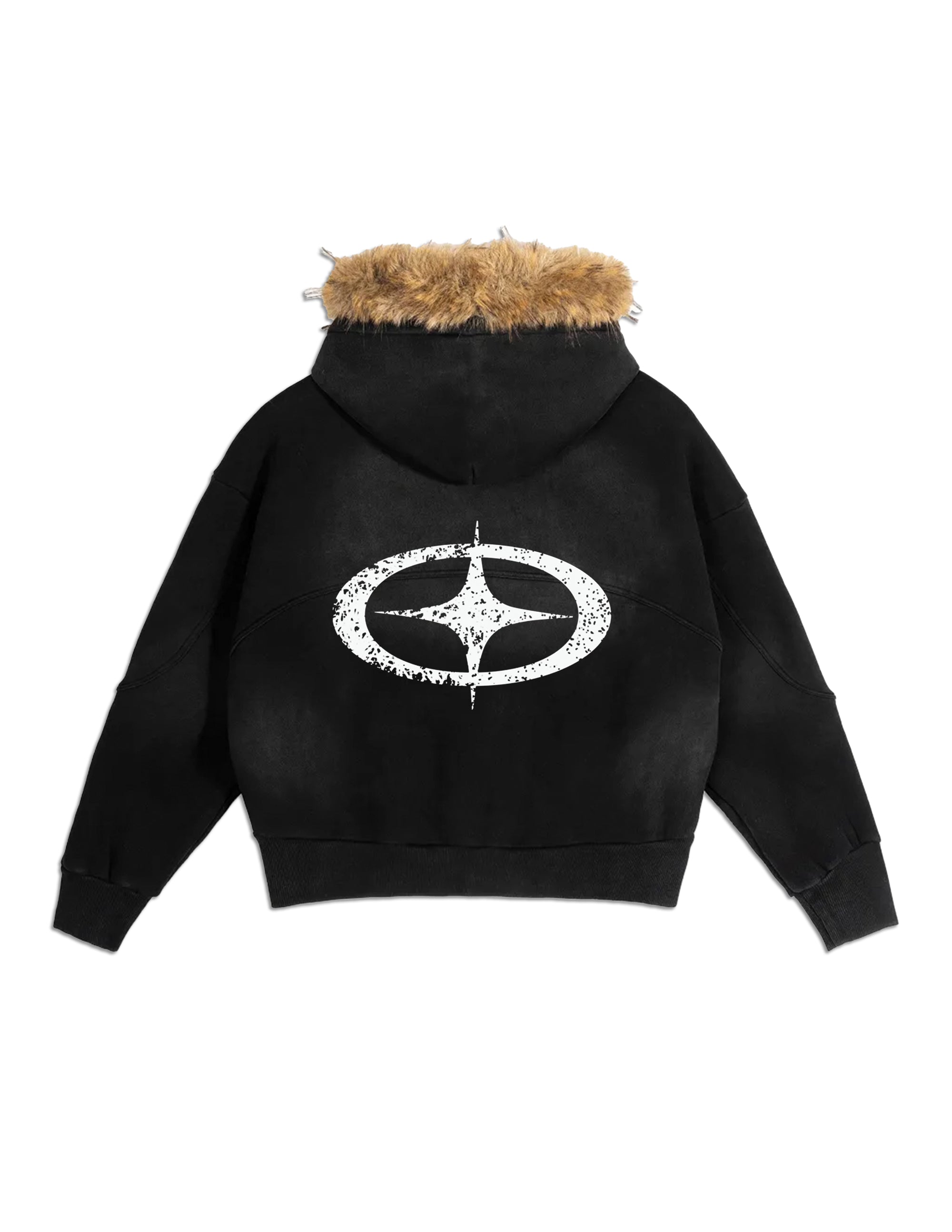 "Cross Star" Fur Zip Up Hoodie