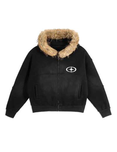 "Cross Star" Fur Zip Up Hoodie