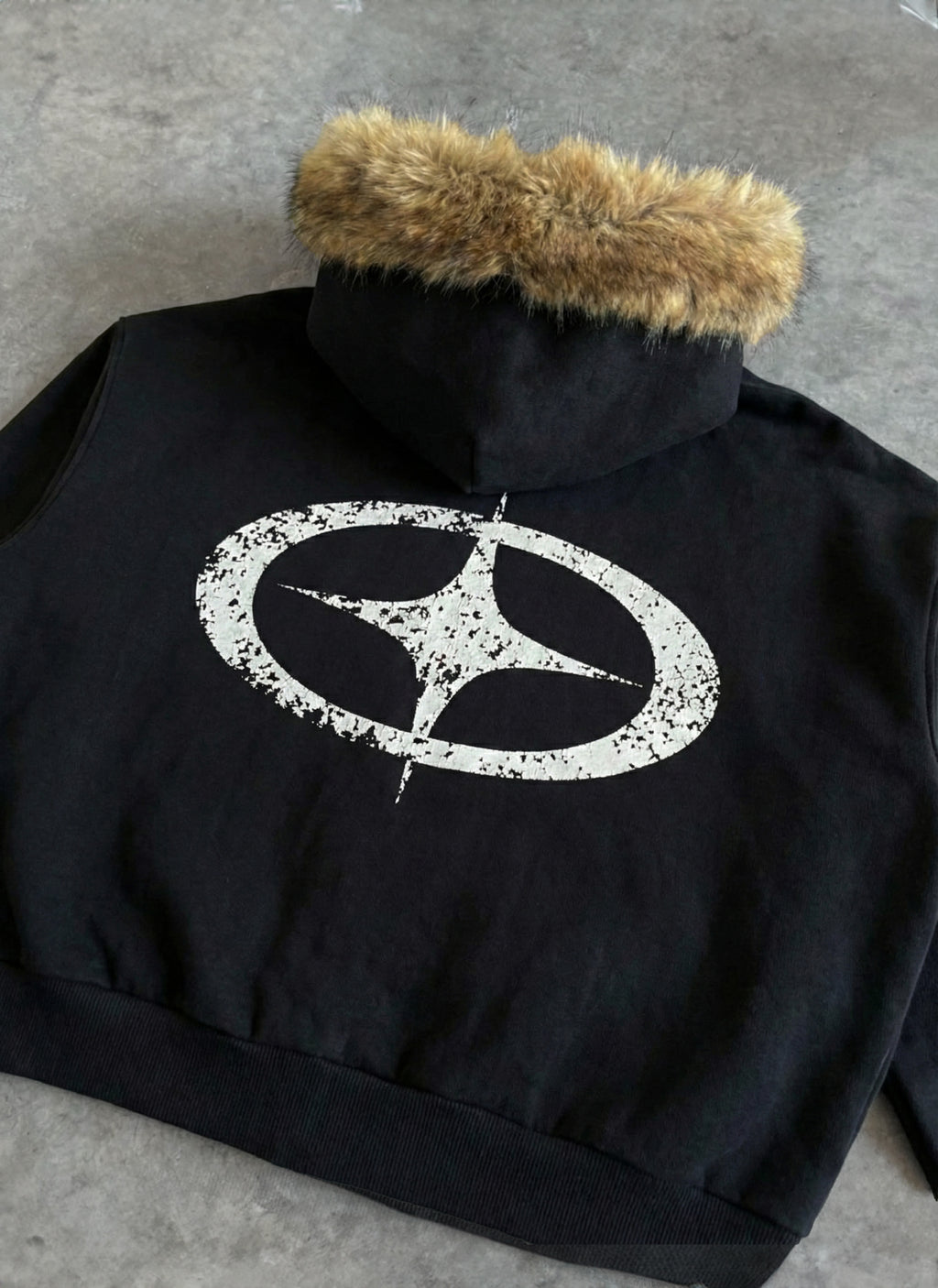 "Cross Star" Fur Zip Up Hoodie