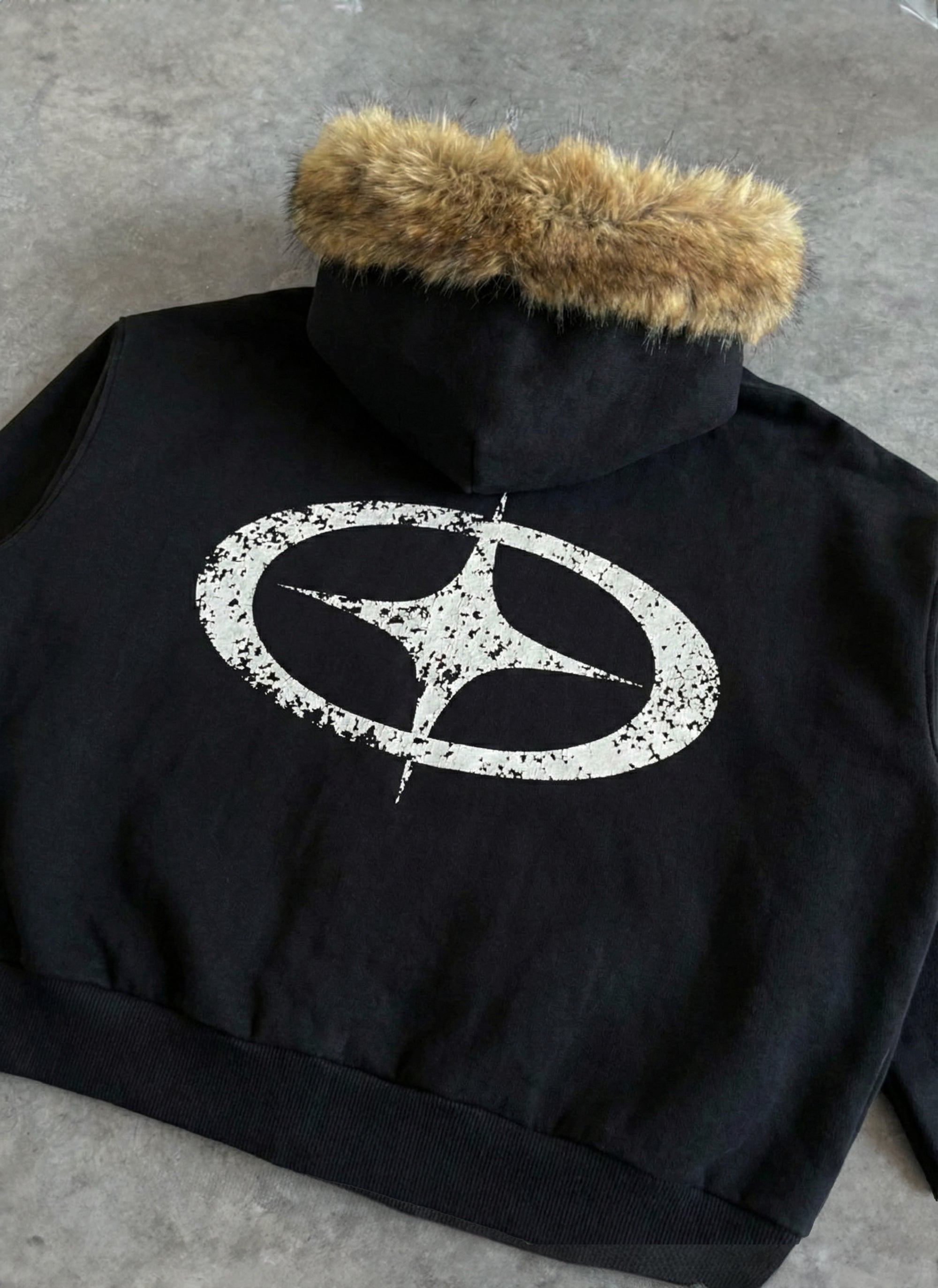 "Cross Star" Fur Zip Up Hoodie