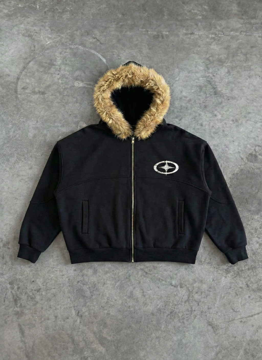 "Cross Star" Fur Zip Up Hoodie